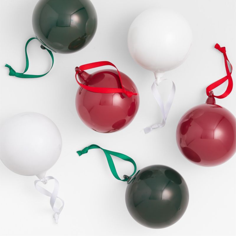 Red, Green and White Milk Glass Ball Ornaments, Set of 6 + Reviews | Crate & Barrel | Crate & Barrel