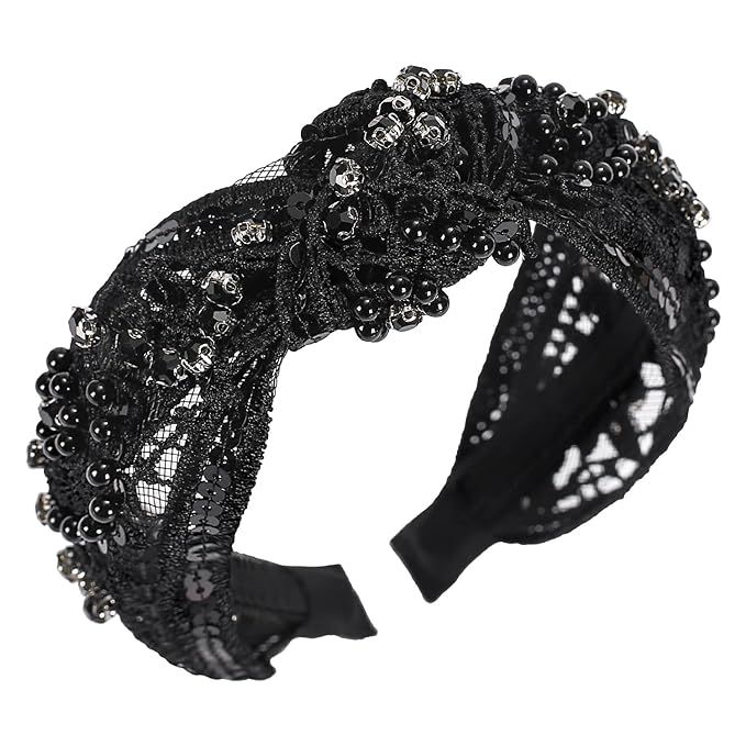 Hernoblerest Wide Hair Bands For Women Black White Rhinestone Headbands For Women Top Knotted Hea... | Amazon (US)