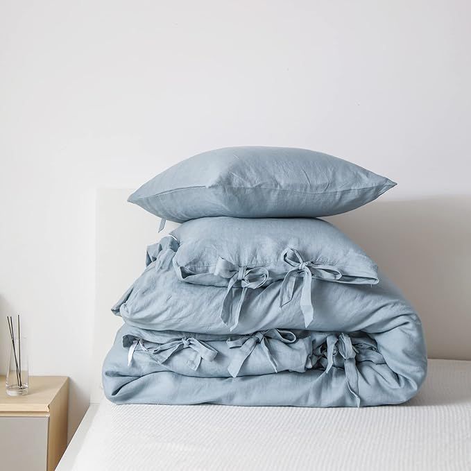 Simple&Opulence 100% Linen Duvet Cover Set, 3 Piece Belgian Flax Breathable Bedding, Queen Size 8... | Amazon (US)
