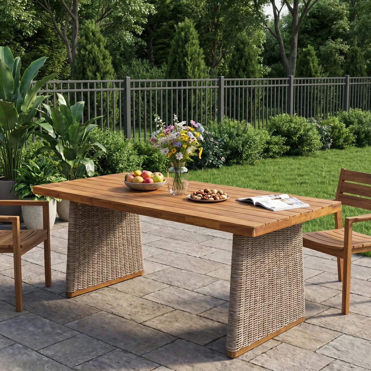 Vera Outdoor Acacia Wood Dining Table With PE Wicker Legs | Wayfair North America