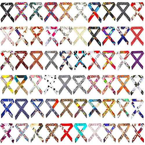 Handepo 60 Pcs Women Handbag Head Scarf for Women Hair Purse Scarf Handle Ribbon Satin Head Neckerchief Silk Headband Charm for Decoration | Amazon (US)