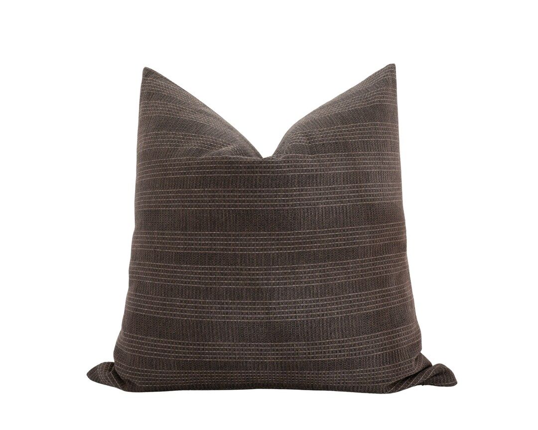 DELTON || Brownish Black Stripe Pillow Cover Dark Coffee Pillow Cover Moody Stripe Pillow Masculi... | Etsy (US)
