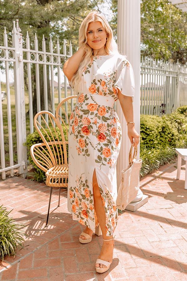 Complete Awe Floral Midi In Peach Curves | Impressions Online Boutique