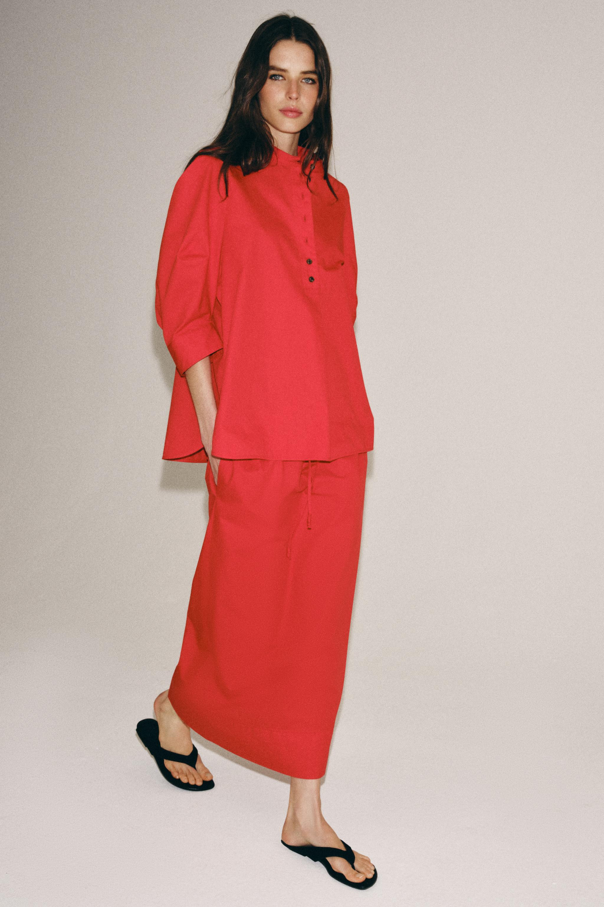 ZW COLLECTION POPLIN MIDI SKIRT | Zara UK