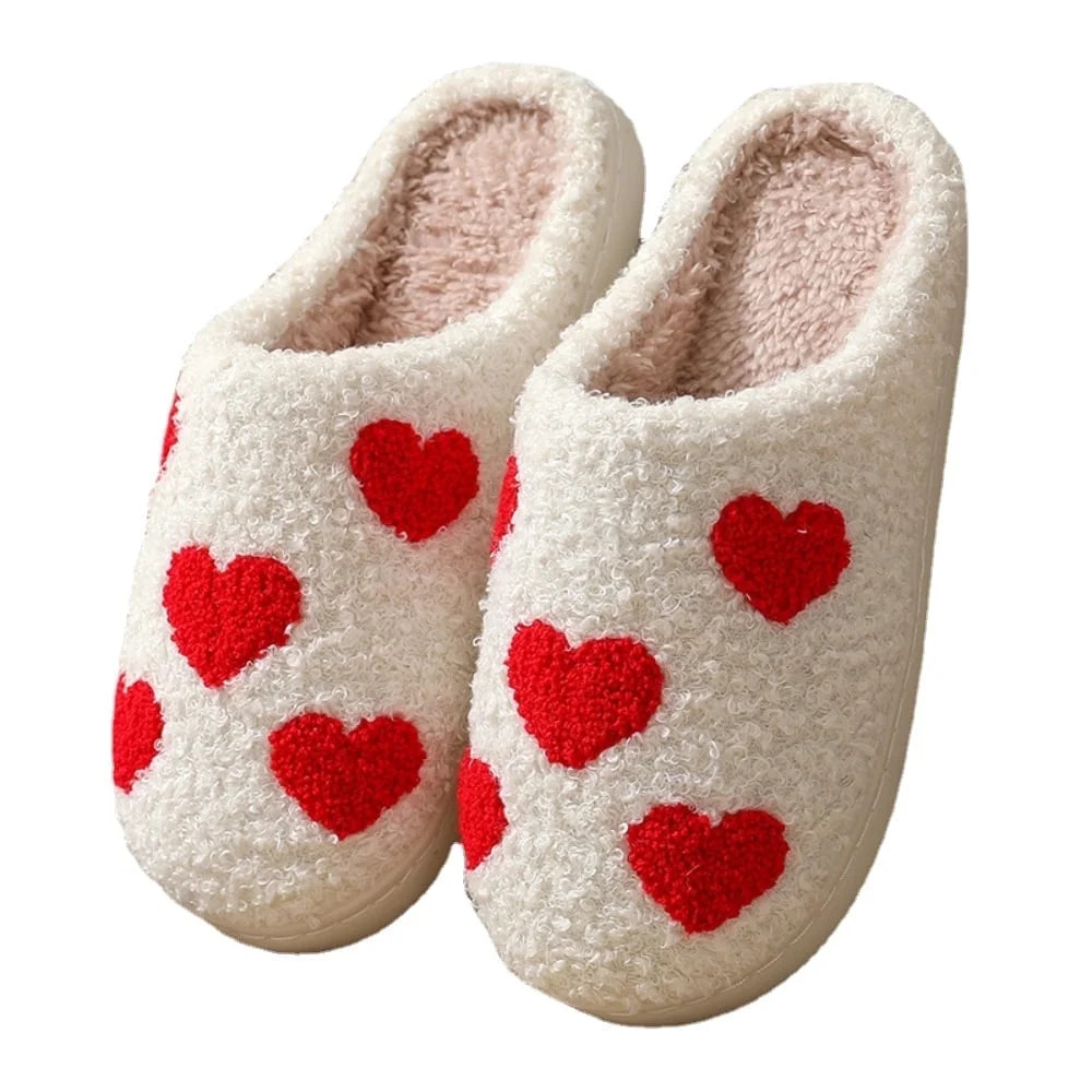 BERANMEY Cute Valentine's Day Slippers for Women Soft Plush Comfy Warm Slip-On Heart Love Couple ... | Walmart (US)