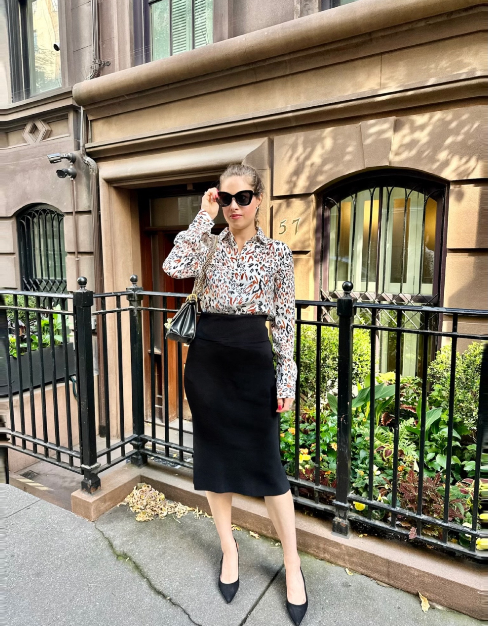 This black skirt is a perfect choice for a work outfit due to its sleek and professional design. The tailored fit offers a sophisticated look that’s ideal for the office. Its classic black color makes it versatile and easy to pair with a variety of tops and blouses. Comfortable yet stylish, this skirt ensures you maintain a professional appearance throughout the workday!
#blackheels
#summeroutfit
#blackskirt
#sunglasses
#summerstyle

#LTKWorkwear #LTKStyleTip #LTKSeasonal