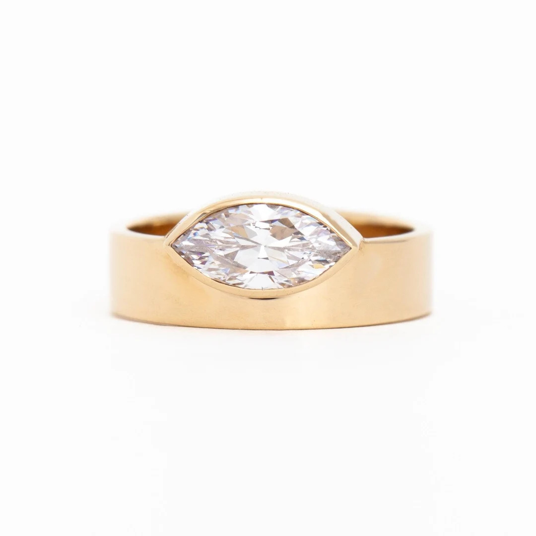 Marquise Cut Moissanite Engagement Ring | Bezel Set Diamond Ring | Unique Promise Ring | One Diam... | Etsy (US)