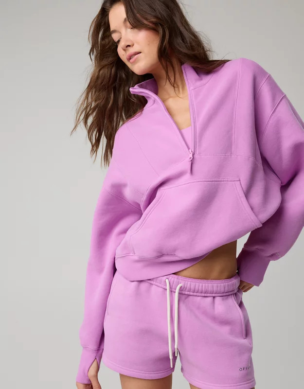 OFFLINE By Aerie Cloud Fleece Seamed Quarter Zip Sweatshirt | American Eagle Outfitters (US & CA)