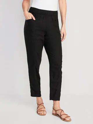 High-Waisted Cropped Linen-Blend Tapered Pants for Women | Old Navy (US)