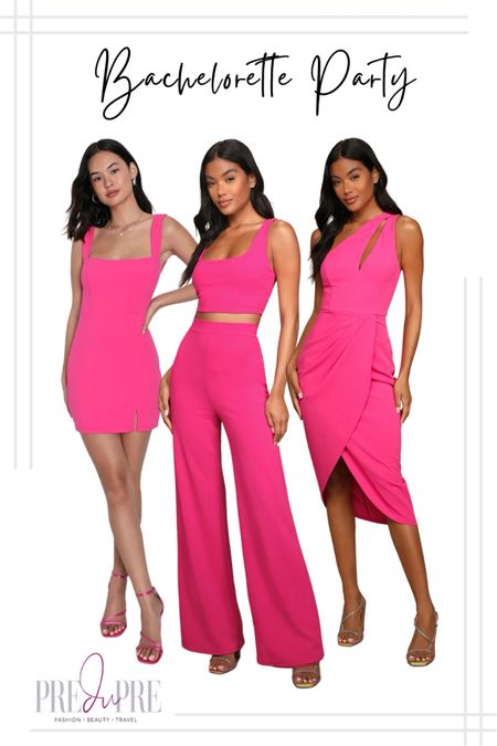 Bachelorette party looks.

Barbie, pink theme, mini dress, midi dress, set, coordinates 

#LTKFindsUnder100 #LTKParties #LTKWedding