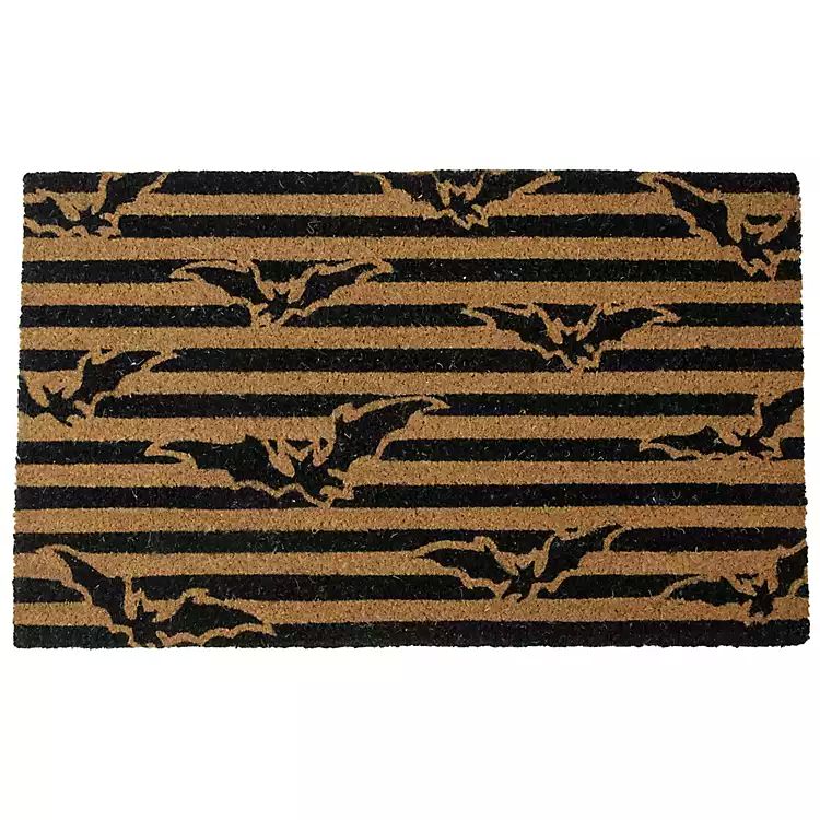 New! Black Striped Flying Bats Coir Doormat | Kirkland's Home