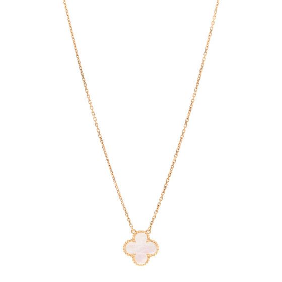 18K Yellow Gold Mother of Pearl Vintage Alhambra Pendant Necklace | FASHIONPHILE (US)