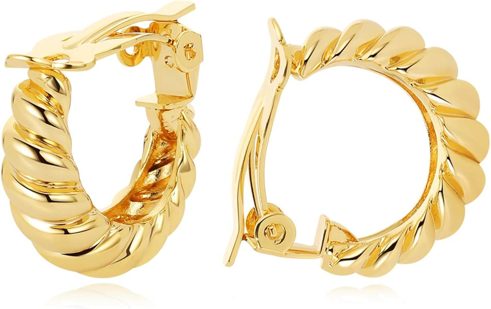FAMARINE Gold Hoop Clip on Earrings for Women, Geometric Chunky Earrings Girls Gift, Gold Sliver | Amazon (US)