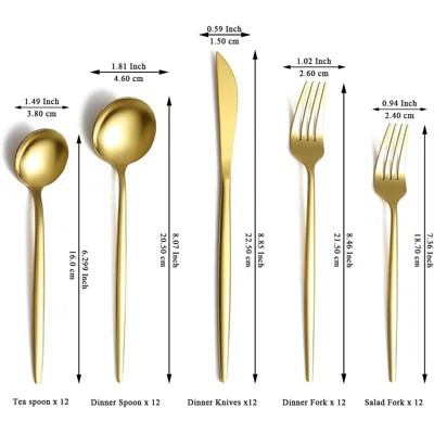 60-Piece Luxury Gold Stainless Steel Silverware Set For 12, Rust-Resistant, Dishwasher Safe, Modern Design For Weddings, Parties, And Camping | Wayfair North America