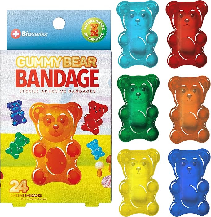 24 GUMMY BEAR BANDAGES: Gummy bear-shaped adhesive bandages pack helps protect cuts, scrapes, and... | Amazon (US)