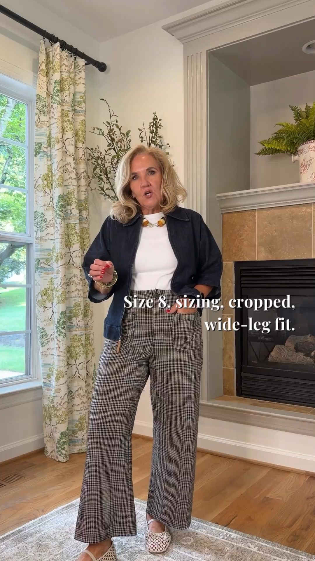 Tap the bell 🔔, heart ❤ this post, and save for later!

Plaid wide-leg trousers make this simple navy-and-white outfit feel instantly polished. I love the high-waisted, structured look of the pants with the relaxed denim jacket, while the woven flats and statement necklace add texture and personality. It’s a comfortable combination that works beautifully for lunch, errands, or a casual day out.

Fit note: 8 on the pants

#LTKgrwm #LTKootd #LTKOver40