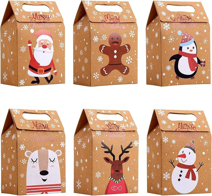 LOKIPA Christmas Kraft Paper Gift Boxes, 24pcs Christmas Party Treat Goody Candy Boxes for Xmas P... | Amazon (US)