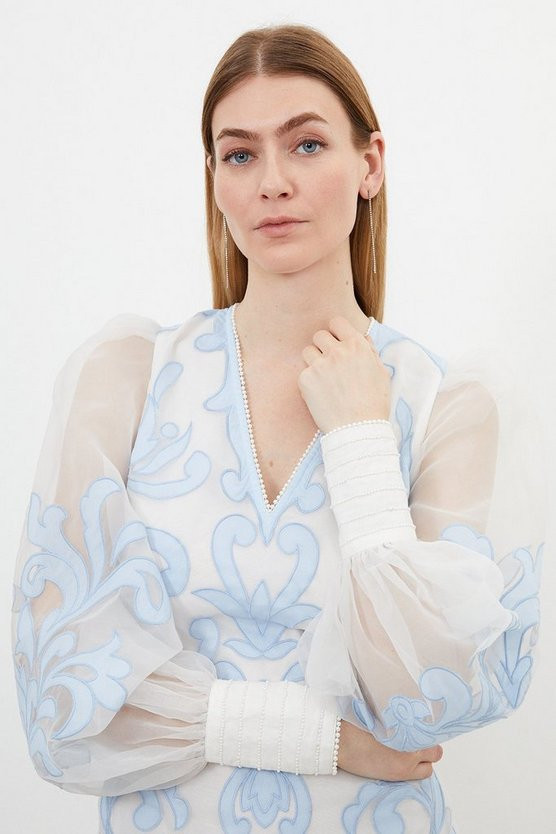 Applique Organdie Buttoned Woven Mini Dress | Karen Millen UK + IE + DE + NL