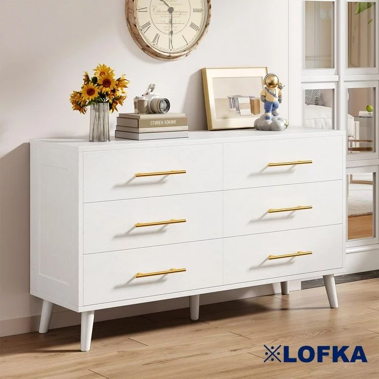 Dresser for Bedroom Clearance, Lofka 6 Double Drawers Dresser Gold Metal Handle, White Double Dre... | Walmart (US)