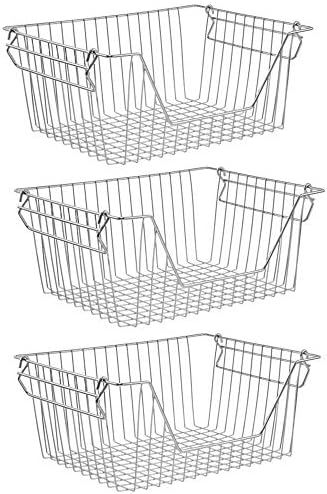 SANNO 14" Large Stackable Baskets Metal Wire Basket, Storage Organizer Bin Basket with Handles, O... | Amazon (US)