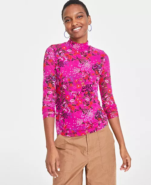 On 34th Women's Patterned Mock-Neck Mesh Top, Created for Macy's - Macy's | Macy's