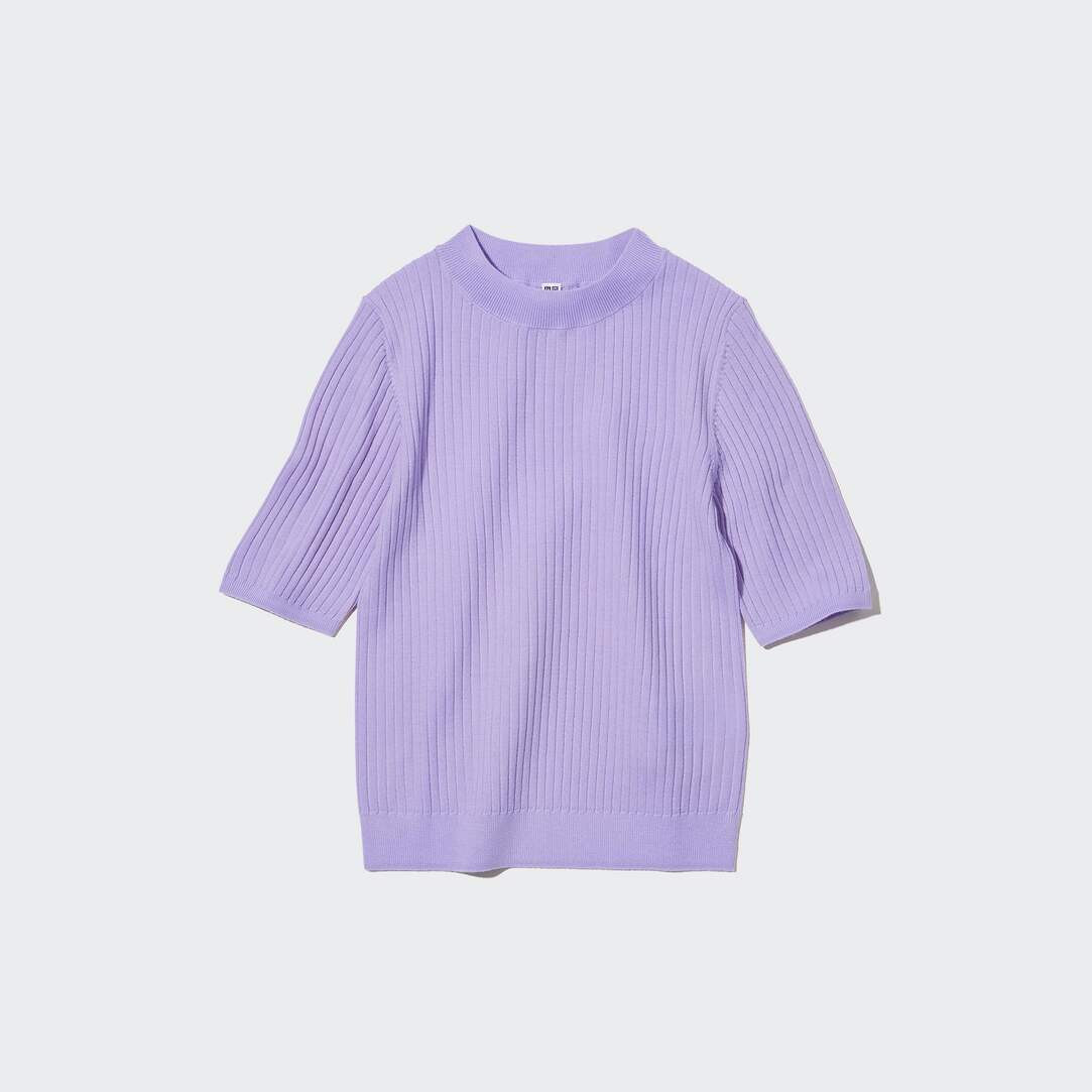 Pull Court 100% Mérinos Extra Fin Côtelé Manches Mi-longues | Uniqlo FR