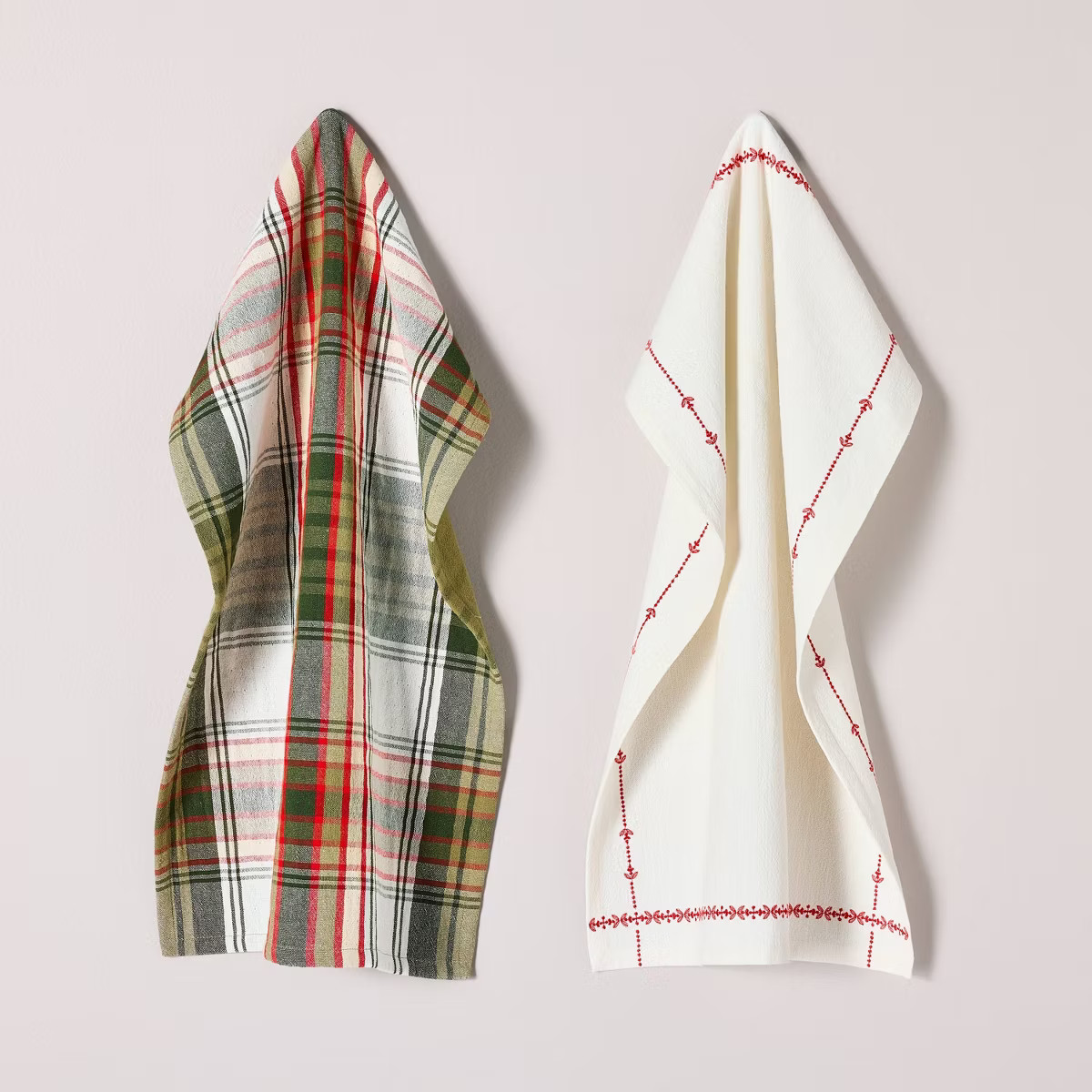2ct Embroidered Border & Plaid Christmas Kitchen Towels - Hearth & Hand™ with Magnolia | Target