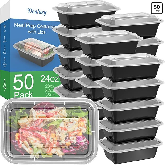 Dealusy 50 Pack (100-Piece) 24 oz Meal Prep Containers Reusable with Lids, Sturdy Leakproof & Foo... | Amazon (US)
