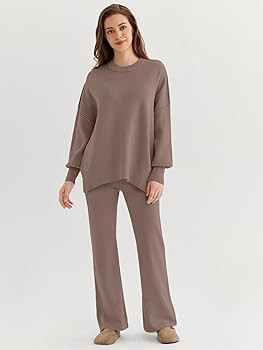 LILLUSORY Women 2 Piece Outfits Sweatsuit Sweater Sets Oversized Knit Pullover Tops Wide Leg Pant... | Amazon (US)