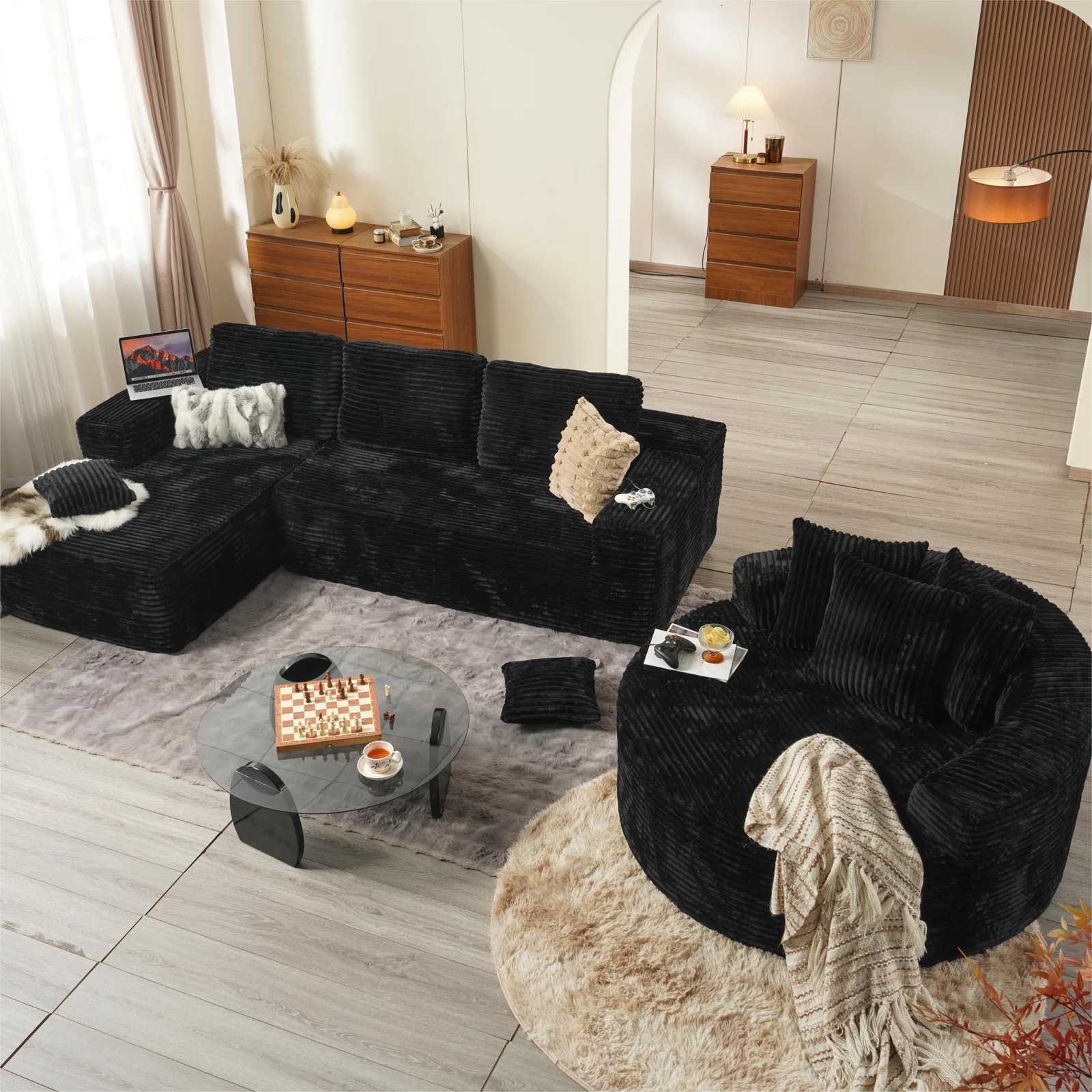 3-Piece No-Assembly Living Room Set, Modern Sectional Sofa With Loveseat And Chaise Lounge | Wayfair North America
