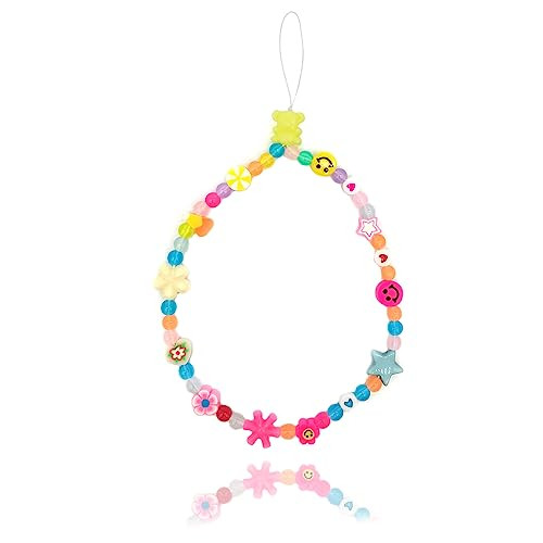 BlingKingdom Colourful Phone Accessories Charm String Beads Lanyard iPhone Wrist Strap Anti-Lost Phone Chain Smiley Face Evil Eye Flower Fruit Star Beaded Mobile Phone Charms Bracelet Phone Keychain | Amazon (US)