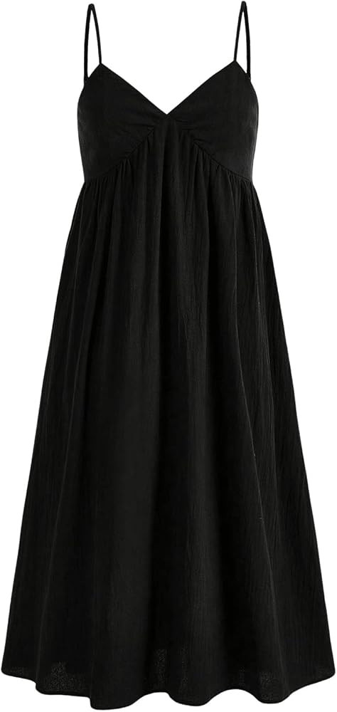 MakeMeChic Women's Casual Sleeveless Shirred Summer Dress Spaghetti Strap V Neck Flowy Midi Cami ... | Amazon (US)