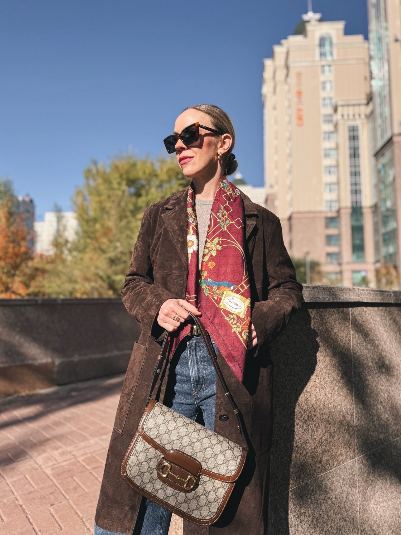 Dark brown suede jacket, burgundy silk scarf, classic fall style

#LTKSeasonal #LTKOver40