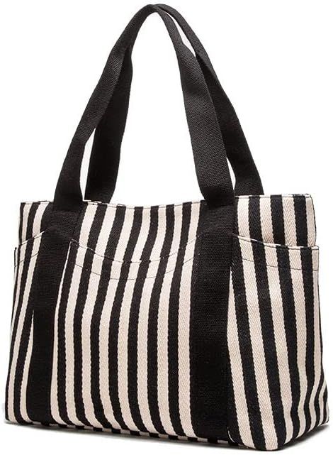 YHSHYZH Medium Tote Handbag Black & White Striped Daily Satchel Shoulder Purses with Multi-Pocket... | Amazon (US)