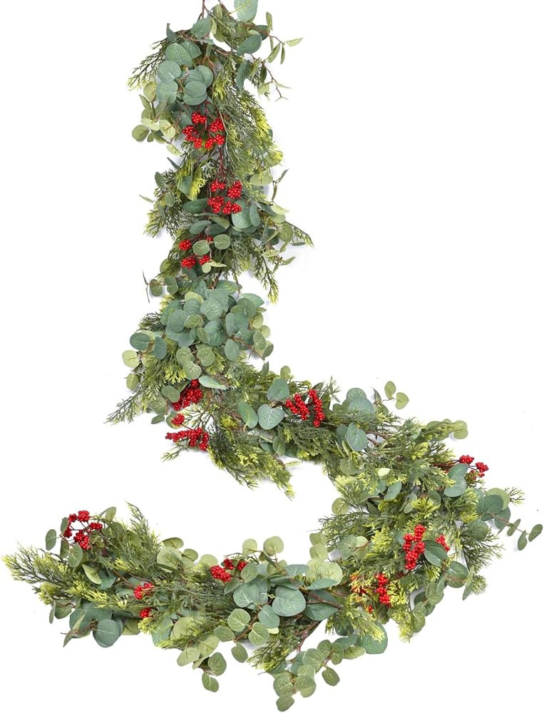 DearHouse 6ft Pine Garland Christmas, Artificial Greenery Garland Christmas Cypress Garland with ... | Amazon (US)