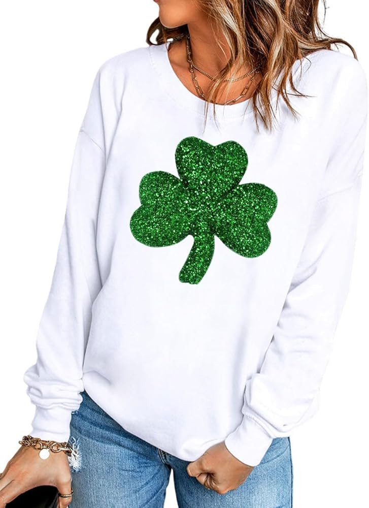 Ecosunny Women's Casual Holiday Mardi Gras Sweatshirt Sequin Print Round Neck Long Sleeve Loose P... | Amazon (US)
