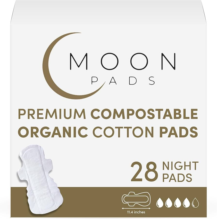 MoonPads Premium Night Organic Cotton Sanitary Pads w/Wings - Ultra Thin & Absorbent, Hypoallerge... | Amazon (US)