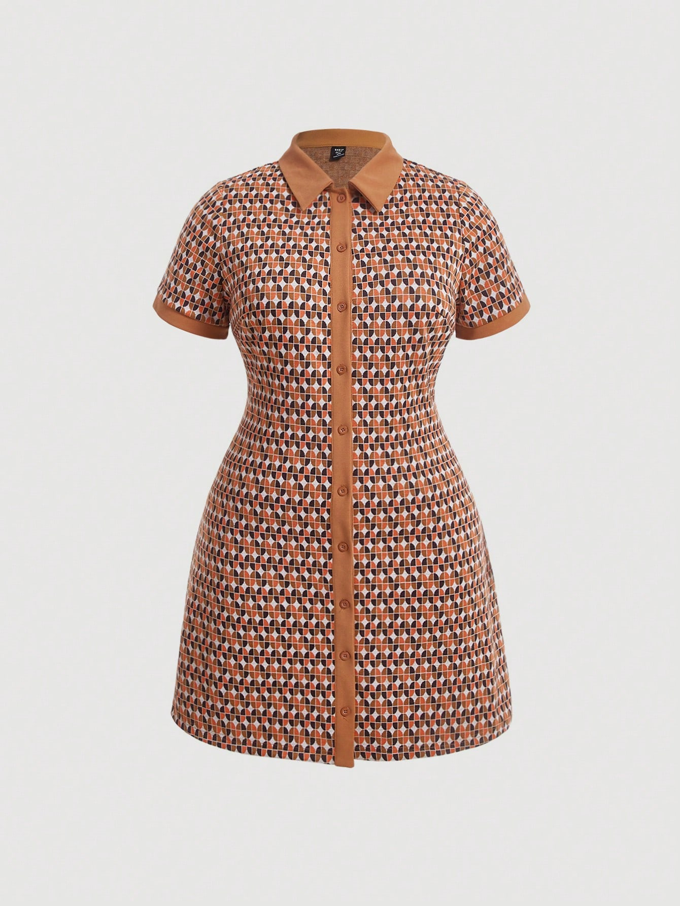 SHEIN MOD Plus Allover Geo Print Contrast Trim Button Front Dress | SHEIN