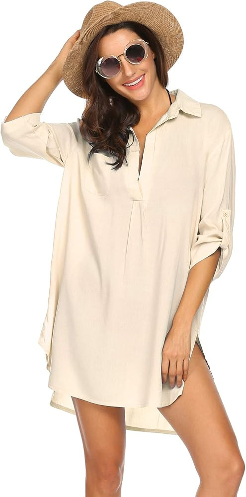 Women's Swimsuit Beach Cover Up Shirt Bikini Beachwear Bathing Suit Beach Dress | Amazon (US)