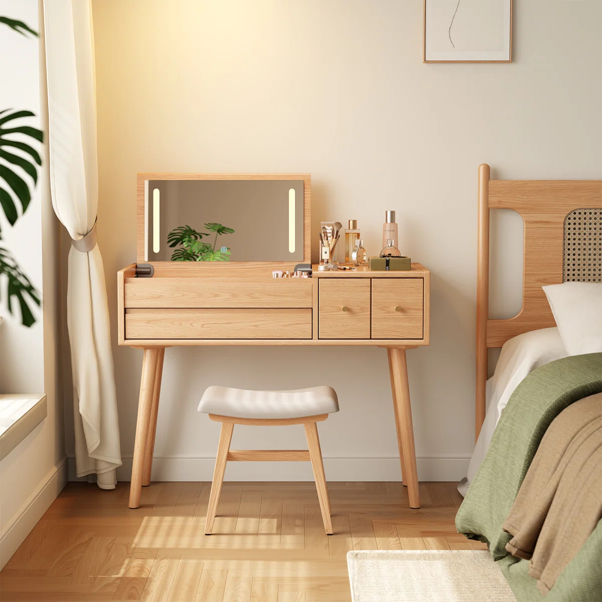 Solid Wood Makeup Vanity with Flip Mirror and Lighting Modes | Wayfair North America