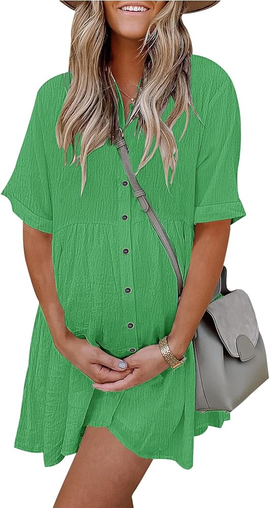 AUSELILY Women's Summer Babydoll Dress Casual Short Sleeve Sundress Button Down Dresses with Pock... | Amazon (US)