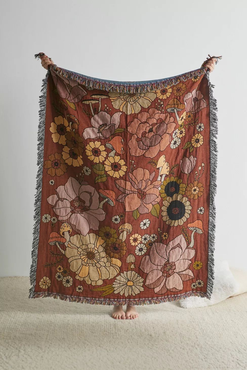 Valley Cruise Press ‘70s Fungal Floral Throw Blanket | Urban Outfitters (US and RoW)