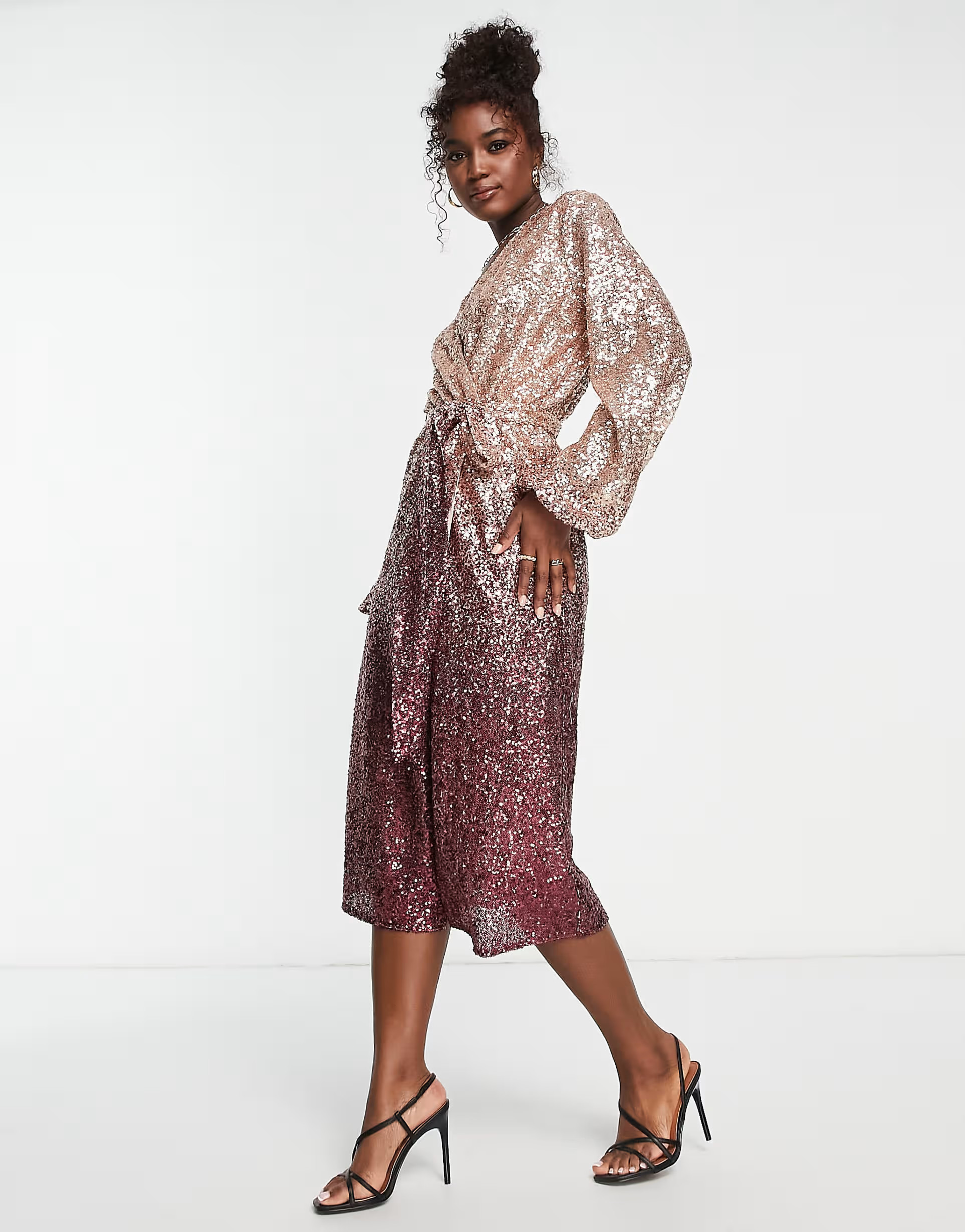 Style Cheat wrap midi sequin dress in pink ombre | ASOS (Global)