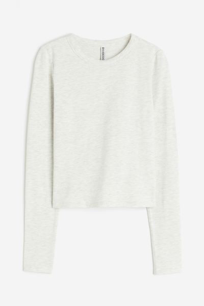 Long-sleeved Top - Light gray melange - Ladies | H&M US | H&M (US + CA)