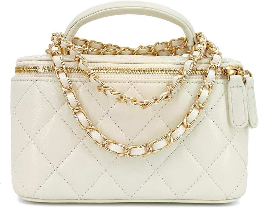 Small Genuine Leather Purse Quilted Crossbody Bag for Women, Mini Top-Handle Shoulder Handbag w/G... | Amazon (US)