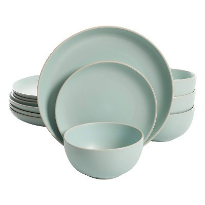 Gibson Rockaway 12 Piece Stoneware Dinnerware Set, Plates & Bowls, Matte Teal | Target