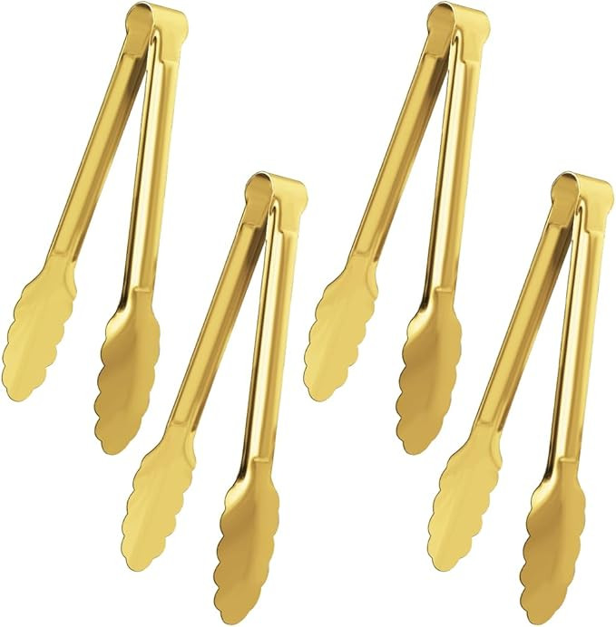 4 Pack Gold Serving Tongs XEVOM Buffet Tongs Serving Utensils Salad Tongs Stainless Steel Gold Pl... | Amazon (US)