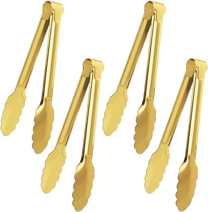 4 Pack Gold Serving Tongs XEVOM Gold Buffet Tongs Serving Utensils Salad Tongs Stainless Steel Go... | Amazon (US)