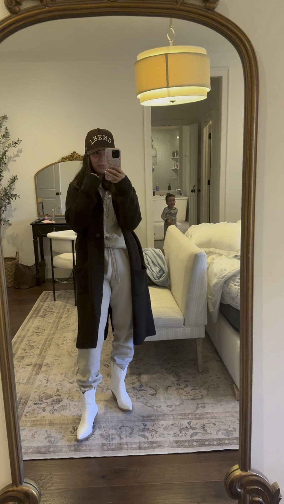 How to quickly elevate a sweat set!! Throw on a long coat + a fun pair of shoes + a hat = immediately elevated. Linking my coat, boots and a similar hat!!

#LTKstyletip #LTKSeasonal