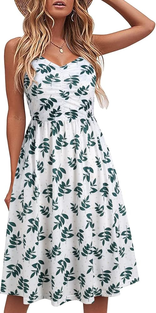 YATHON Casual Dresses for Women Sleeveless Cotton Summer Beach Dress A Line Spaghetti Strap Sundr... | Amazon (US)